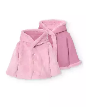 Двустороннее пальто для девочки с капюшоном и застежкой на пуговицы Boboli, розовый