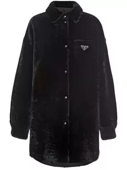 Двустороннее пальто с логотипом Prada, черный