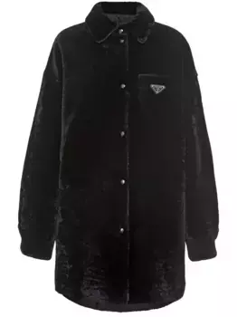 Двустороннее пальто с логотипом Prada, черный