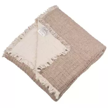 Двустороннее покрывало из хлопка и шерсти с эффектом потертости - Амариллис Lisola, натуральный/коричневый