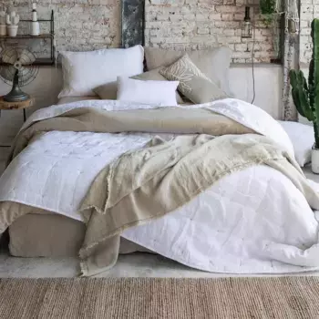 Двустороннее покрывало однотонного цвета из чистого льна - Zeff Vivaraise, туарег, односпальный