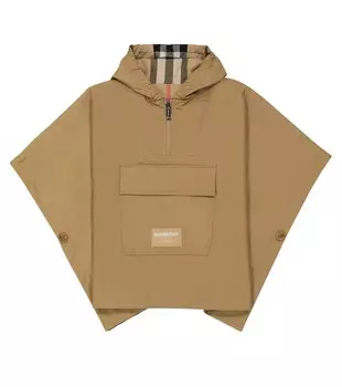 Двустороннее пончо в клетку в винтажном стиле Burberry Kids, бежевый