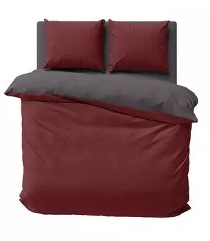 Двустороннее постельное белье 240х220 см бордово-красный антрацит однотонное двуспальное из микрофибры One-Home