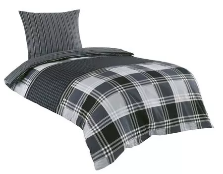 Двустороннее постельное белье 2 предмета 135х200 см в клетку черно-серый хлопок Renforce leonado vicenti