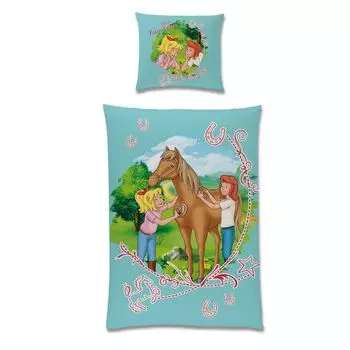 Двустороннее постельное белье Bibi and Tina 135х200см и 80х80см Linon бирюзово-синий tex idea