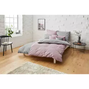 Двустороннее постельное белье Bruno Banani "Merlin, в качествах Linon (охлаждает) и Biber (согревает), дышащее, плотность 140 г/м, 100% хлопок, на подкладке Хлопок производства Африки, с застежкой на пуговицы", (2 шт.), розовый/светло-серый