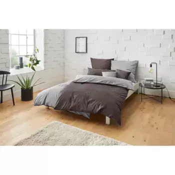 Двустороннее постельное белье Bruno Banani "Merlin, в качествах Linon (охлаждает) и Biber (согревает), дышащее, плотность 140 г/м, 100% хлопок, на подкладке Хлопок производства Африки, с застежкой на пуговицы", (2 шт.), антрацит/светло-серый