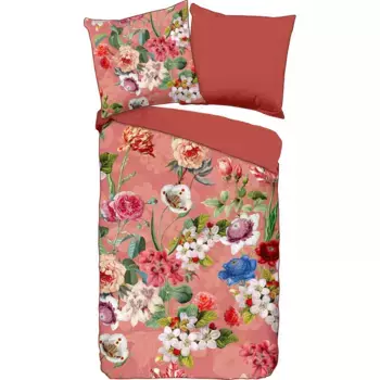 Двустороннее постельное белье Descanso "Амалия", хлопок, сатин, 135х200, окантовка, молния, двусторонняя, цветы Terra, цвет terrakotta