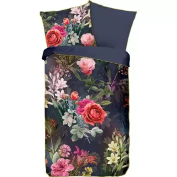 Двустороннее постельное белье Descanso "Simone", Мако-сатин, 135х200, окантовка, молния, двустороннее, цветы, бордовый, мультиколор/серый