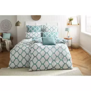 Двустороннее постельное белье для дома "Альба", ромбовидный узор, качество ренфорсе и фланель, (2 шт.) Home Affaire, цвет petrol/wei