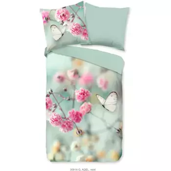 Двустороннее постельное белье «доброе утро» «Адель», 100% хлопок, 135х200, молния, двусторонний вид, цветы, мятно-зеленый Good Morning