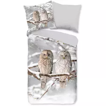 Двустороннее постельное белье «доброе утро» Febe», однотонная фланель, 135x200, теплое, мягкое, двусторонний вид, молния, зима, сова Good Morning, серый