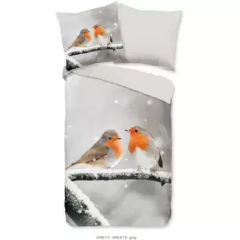 Двустороннее постельное белье доброе утро «Greets», бобр, 135х200, теплое, мягкое, двусторонний вид, молния, птица, серый Good Morning