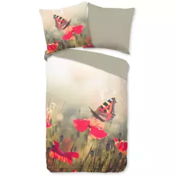 Двустороннее постельное белье «Доброе утро» «Маки», 100% хлопок, 135х200, 2 шт., молния, двусторонний вид, Мак Good Morning, зеленый