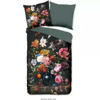 Двустороннее постельное белье «доброе утро» «Дежа», 100% хлопок, 135х200, молния, двусторонний вид, цветы, черный Good Morning