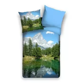 Двустороннее постельное белье Dream Sleep Panorama Mountain Lake 155х220 см + 80х80 см Traumschlaf