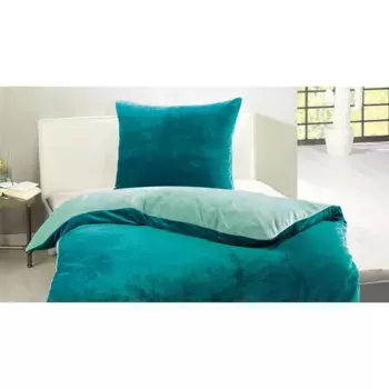 Двустороннее постельное белье Gzze "Супер пушистый", (2 шт.), качество микрофибра, 100% полиэстер, постельное белье и наволочка на молнии, двусторонний дизайн, согревающее зимнее постельное белье, цвет aqua/petrol