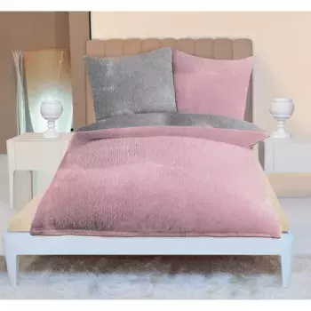 Двустороннее постельное белье Gzze "Супер пушистый", (2 шт.), качество микрофибра, 100% полиэстер, постельное белье и наволочка на молнии, двусторонний дизайн, согревающее зимнее постельное белье, цвет altrosa/anthrazit