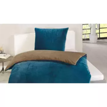 Двустороннее постельное белье Gzze "Супер пушистый", (2 шт.), качество микрофибра, 100% полиэстер, постельное белье и наволочка на молнии, двусторонний дизайн, согревающее зимнее постельное белье, синий/серо-коричневый