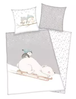 Двустороннее постельное белье из фланели - серый - белый - 135 х 200 см - на молнии Herding Heimtextil