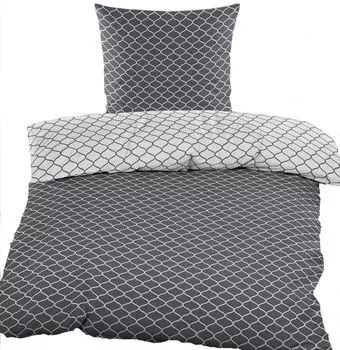 Двустороннее постельное белье из хлопчатобумажной ткани, 135 x 200 +80x80см, без глажки, темно-серый, серебристо-серый, микрофибра KH-Haushaltshandel