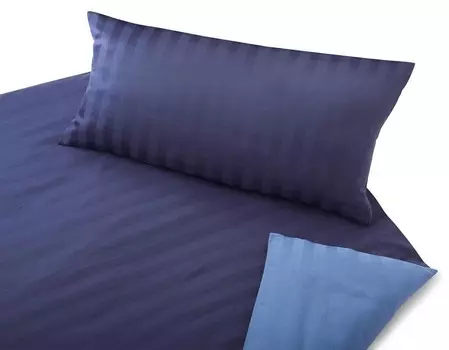Двустороннее постельное белье из органического сатина Cotonea Наволочка Linea однотонный светлый/темно-синий-I003 размер 40х80 см
