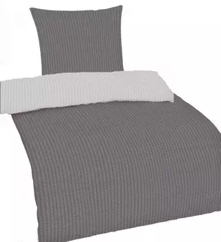 Двустороннее постельное белье из сирсакера 135х200 +80х80 см, серо-серебристый, однотонный/однотонный, микрофибра, без глажки KH-Haushaltshandel