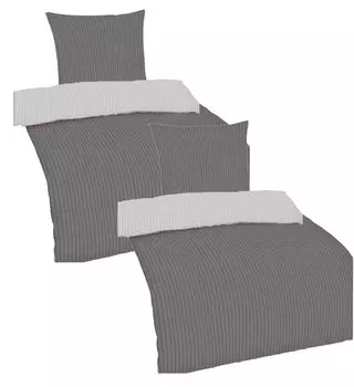 Двустороннее постельное белье из сирсакера 135х200 4 шт. на молнии - серебристо-серый Casa Colori
