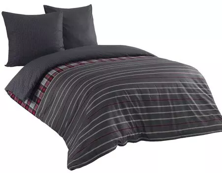 Двустороннее постельное белье из трех предметов 200х220см в полоску антрацитово-серый хлопок Renforce leonado vicenti