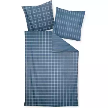 Двустороннее постельное белье Janine «модернклассик 39025», на молнии, 100% хлопок, в клетку и полоску, цвет atlantik
