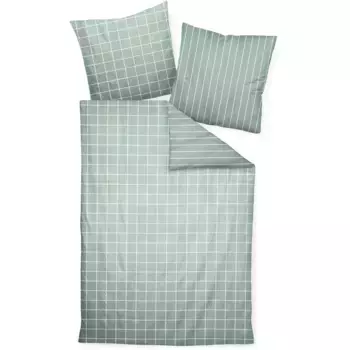 Двустороннее постельное белье Janine «модернклассик 39025», на молнии, 100% хлопок, в клетку и полоску, цвет salbeigrn