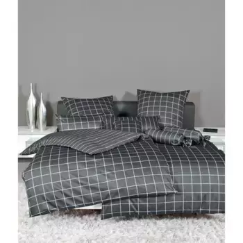 Двустороннее постельное белье Janine «модернклассик 39025», на молнии, 100% хлопок, в клетку и полоску, антрацит