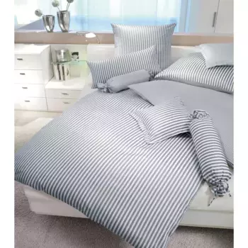 Двустороннее постельное белье Janine «модернклассик 3912, 100% хлопок», (2 шт.), на молнии, дизайн в полоску, серый