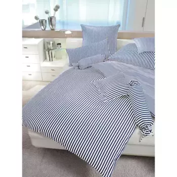 Двустороннее постельное белье Janine «модернклассик 3912, 100% хлопок», (2 шт.), на молнии, дизайн в полоску, цвет marine