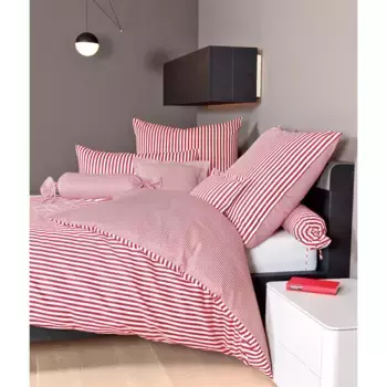 Двустороннее постельное белье Janine «модернклассик 3912, 100% хлопок», (2 шт.), на молнии, дизайн в полоску, красный