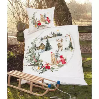 Двустороннее постельное белье Janine "современное искусство 42103 Рождество", на молнии, зимнее постельное белье, рождественское постельное белье, лось, красный/зеленый