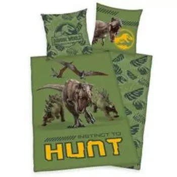 Двустороннее постельное белье Jurassic World T-Rex Dinosaur, 80 x 80 см + 135 x 200 см Herding, зеленый