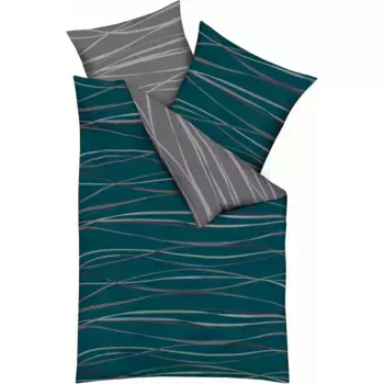 Двустороннее постельное белье Kaeppel «Движение» с тонкими волнистыми линиями, цвет smaragd