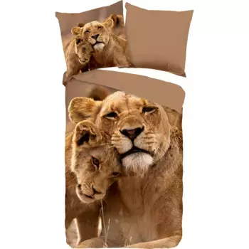 Двустороннее постельное белье коллекции PURE Luxury Collection «Lovely», микрофибра, 135x200, легкое в уходе, молния, двусторонний вид, лев, мультиколор/коричневый