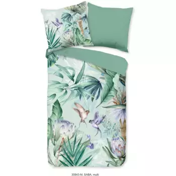 Двустороннее постельное белье коллекции PURE Luxury Collection «Saba», 135x200, легкое в уходе, на молнии, двусторонний вид, тропический, зеленый