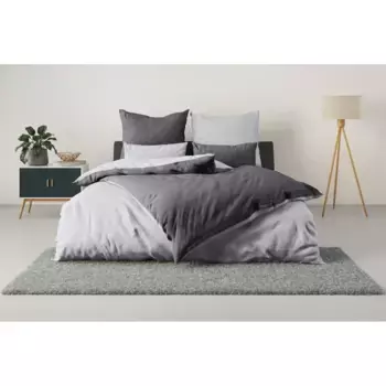 Двустороннее постельное белье мой дом «DESNER2», премиум качества, очень мягкое, однотонное, размером 135х200 см My Home, антрацит/серебро