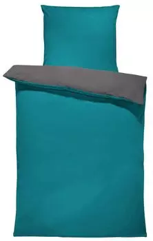 Двустороннее постельное белье, однотонные, двусторонний комплект из современной микрофибры на молнии, цвет: бирюзовый/антрацит, размер: 4 шт., 135 x 200 см One-Home
