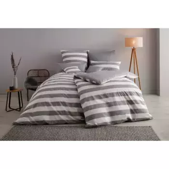 Двустороннее постельное белье OTTO Products "Jannis, сертифицировано GOTS, качества Renforce и Biber, дышащее, плотность 115 г/м, изготовлено из 100% органического хлопка, постельное белье и наволочка с застежкой на пуговицы", (2 шт.), серый/бе...