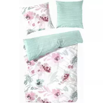 Двустороннее постельное белье Primera «Бледный цветок», в акварельном исполнении, мятный/розовый