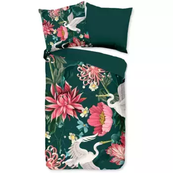 Двустороннее постельное белье PURE Luxury Collection «Telse», микрофибра, 135x200, легкое в уходе, молния, двусторонний вид, зеленое, темно-зеленый