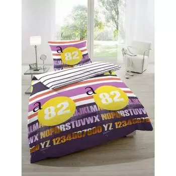 Двустороннее постельное белье Renforce бело-фиолетовые в полоску 135х200 см + 80х80 см Hausmarke Magita