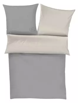 Двустороннее постельное белье Renforce - светло-серый - бежевый - хлопок - 135 х 200 см - на молнии Ibena