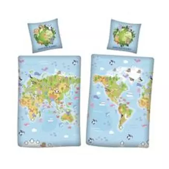 Двустороннее постельное белье с картой мира «Спасите нашу Планету» 80 х 80 см + 135 х 200 см 100% хлопок Aymax