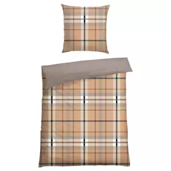 Двустороннее постельное белье Schiesser «Lenni» из мягкого хлопка в классическую клетку, выполненное в зеленом цвете, цвет Sand