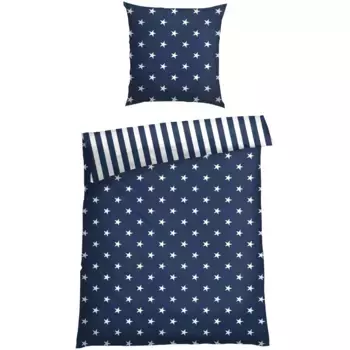 Двустороннее постельное белье Schiesser «Звезды и полосы из мягкого хлопка со звездным принтом», MADE IN GREEN, сертифицировано OEKO-TEX, цвет Blau